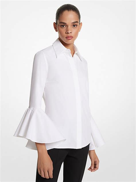 michael kors ruffle bell 3 4 sleeve blouse top|Organic Stretch Cotton Poplin Ruffle.